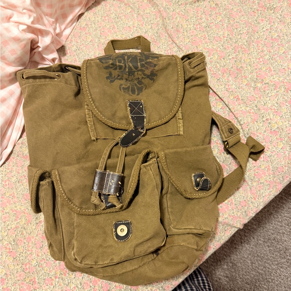 Khaki Canvas Backpack - image 1